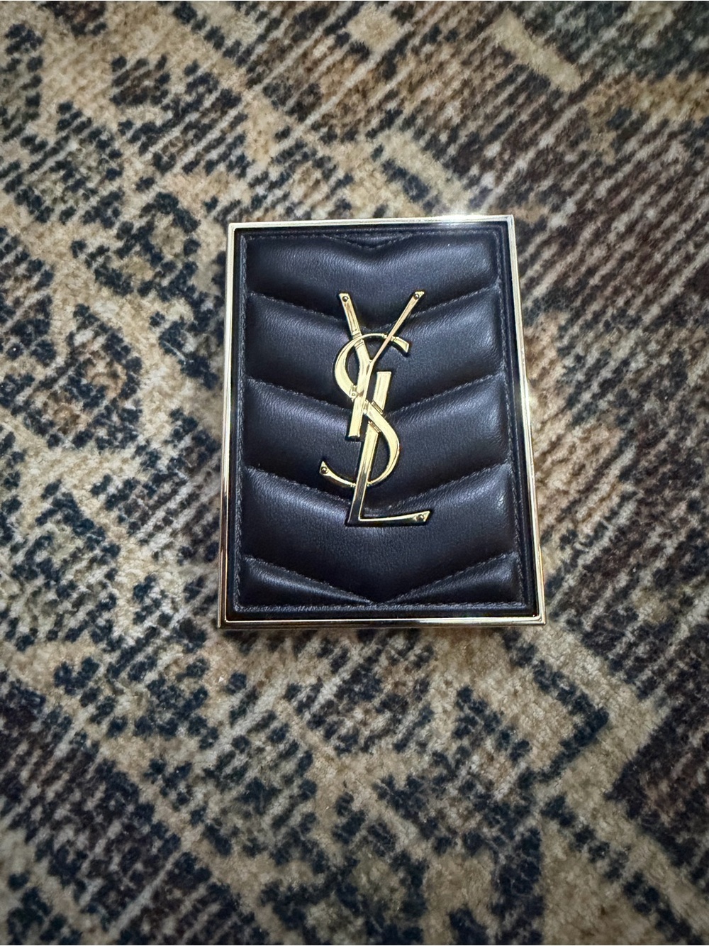 Yves Saint Laurent Black and Gold Quilted Eyeshadow Compact couture mini clutch